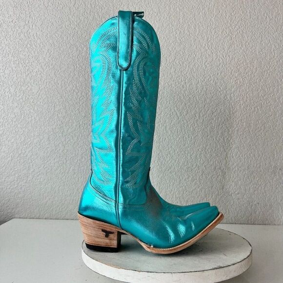 Lane SMOKESHOW Womens Cowboy Boots 7.5 Turquoise Leather Western Cowgirl Tall - Picture 3 of 13